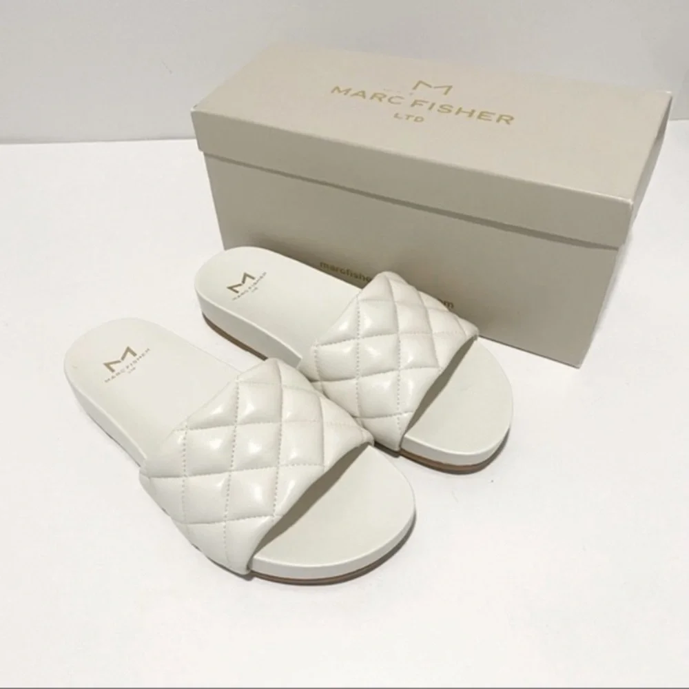 Marc Fisher Ivory Imenal Slip On Leather Sandals NWT